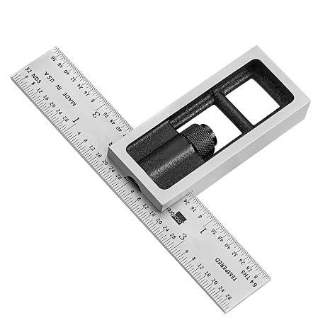 Brown & Sharpe Reading Double Square, 4R Graduation Adjustable Square | Combination Square, Satin Chrome Finish, 4" Blade Length, Hardened Steel Blade, for Machine Alignment
