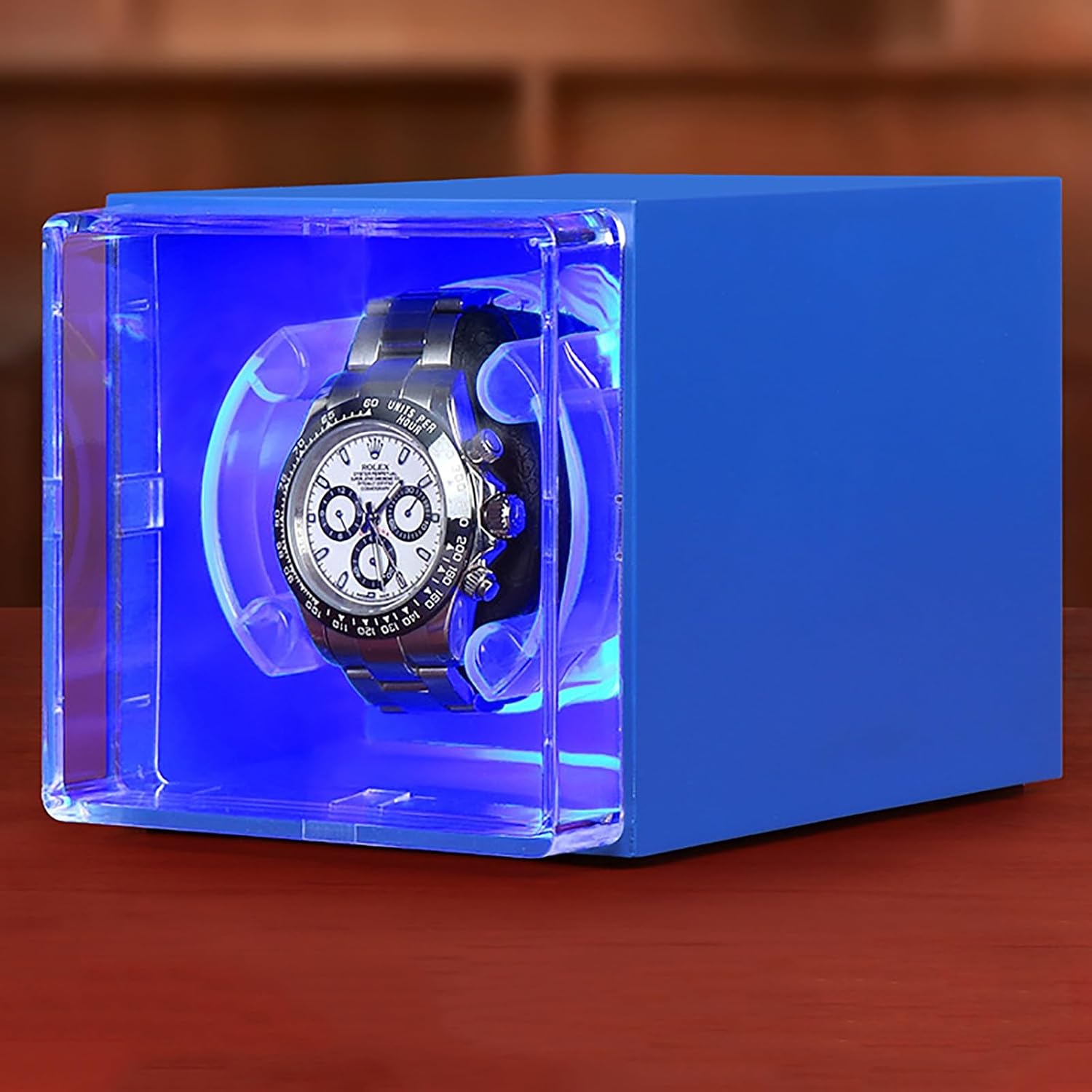 Automatic Watch Winder, with Quiet Motor, LED Light Silent and Elegant Watch Winder Box Watch StorageBlue