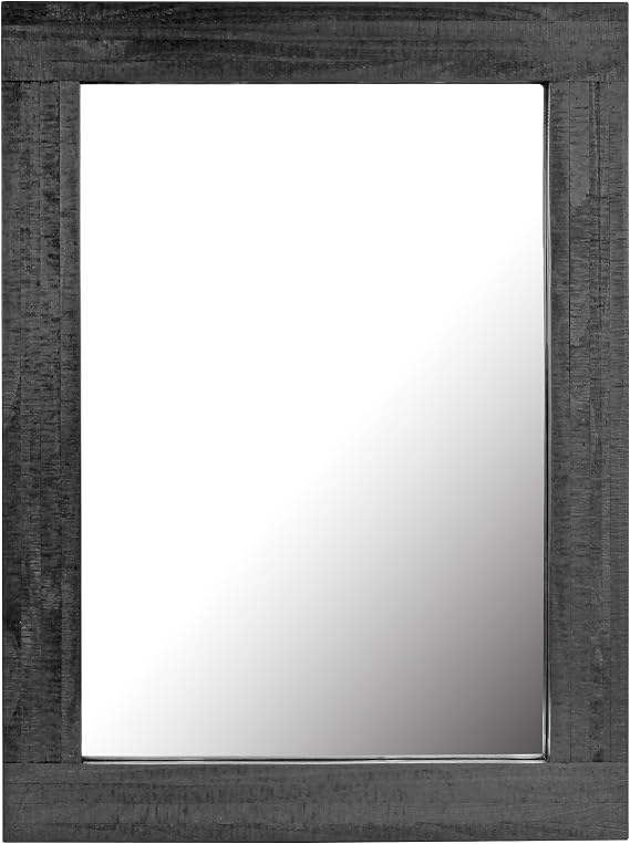 Stonebriar 24" x 18" Rectangle Black Wood Frame Wall Mirror with Attached Hanging Brackets, Decorative Country Rustic Decor for The Living Room, Bedroom, Bathroom, Hallway, and Entryway
