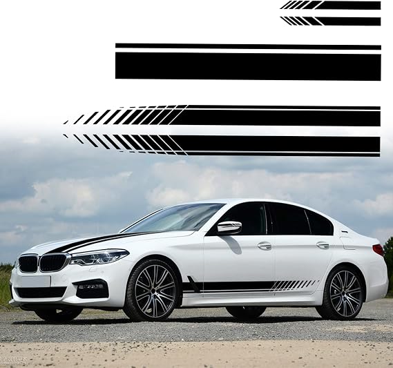 Racing Body Side Skirt Decal Sets Car Hood Vinyl Sticker(5PC,Black | Rearview Mirror Stickers,Stripe Graphics Decals,Self-adhesive,Universal for Truck SUV Sedan