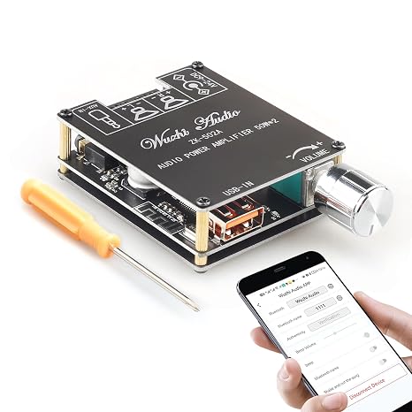 ZK-502A 2.0 Bluetooth 5.0 Amplifier Board 50W*50W with APP Control(Android Only),100W Bluetooth Audio AMP Board for DIY Bluetooth Speaker Kit DC9-24V,Black (ZK-502A)