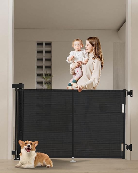 Miumoon 50 inch Reinforced Retractable Baby Gates 34 inch Tall