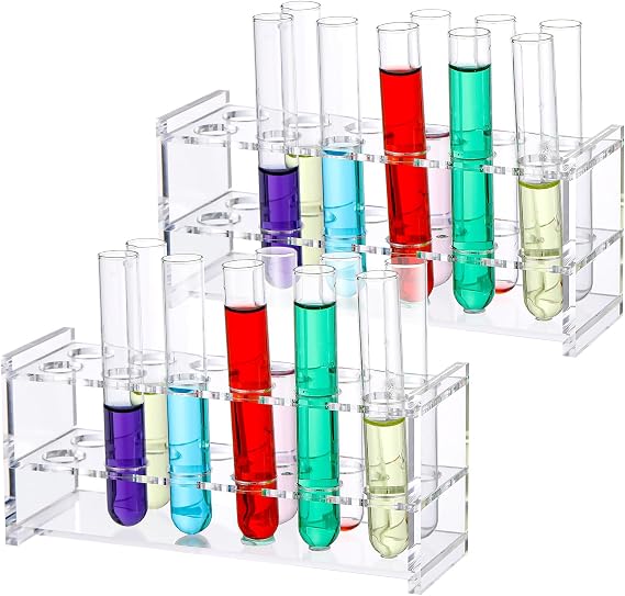 2 Pcs Acrylic Test Tube Rack 12 Wells 10ml Acrylic Centrifuge Tube Holder Clear Syringe Holder 16mm/ 0.63 inch Lab Vial Stand Transparent for 10ml Centrifuge Tubes