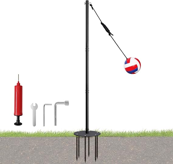 Tetherball Set with Adjustable Pole (Up to 8ft), Integrated Built-in Rope Design Ball Professional Outdoor Game for Backyard, Lawn, Includes Ball,
