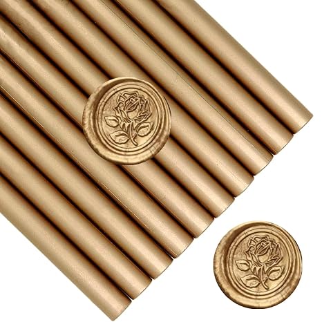 Bronze Wax Sealing Sticks, ONWINPOR 10pcs Glue Gun Wax Seal Sticks for Wax Seal Stamp, Melting Wax Seal Sticks for 0.43'' Glue Gun Wax Sealing Sticks (Antique Gold)