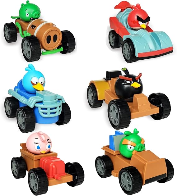 ROLOSO Angry Birds Go Collectible Kart Racer Car Figures Set of 6 Toys Playsets Build N Launch Construction Brick Assembly Building Blocks Sets Pig City Strike 2 Takedown Space Planet Game Gift Box