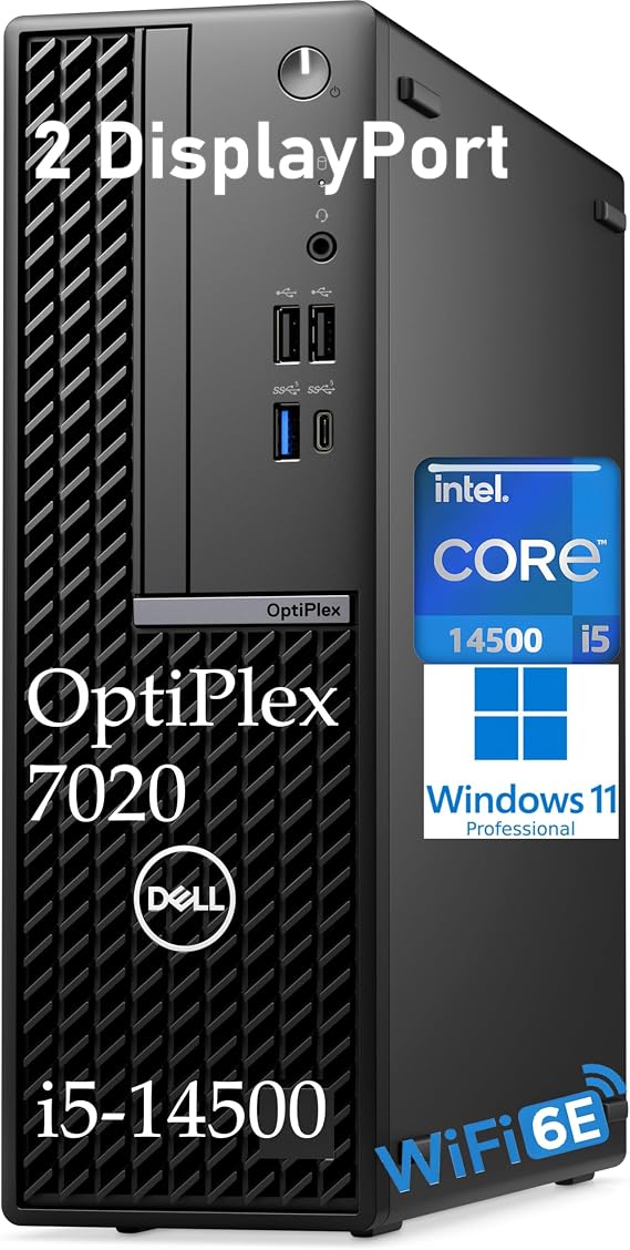 Dell OptiPlex 7020 Desktop Computer SFF, 7000 Small Dekstops PC, 16GB DDR5 RAM, 256GB PCIe SSD, 14th Gen Intel 14-Core i5-14500, WiFi6E, BT, 2 DisplayPort, HDMI, Type-C, Windows 11 Pro