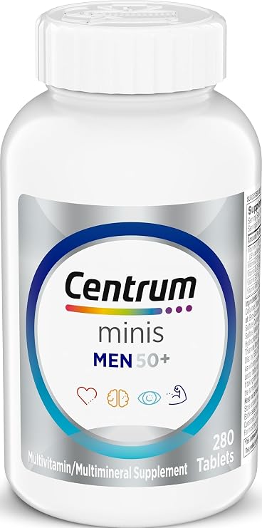Centrum Minis Silver Men's Multivitamin for Men 50 and Over, 280 Tablets | Contains Vitamins D3, E, B6, and B12, Gluten Free, Non-GMO Ingredients, GLP-1 Support