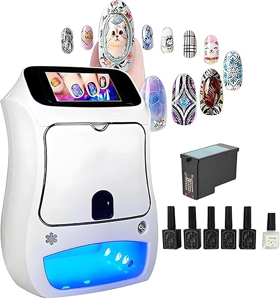 Nail Printer Nail Art Machine,Portable 3D Digital Printer for Nail Art,DIY Nail Printer Control Through Mobile App Support,Built-in Nail Dryer,10s Fast Printing,for Beauty&Personal Care