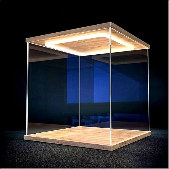 Clear Display Case with Led Light, Easy to Assemble & Disassemble Acrylic Box with Door, Dust Cover Storage Bin Alternative Glass Case(60x40x40cm(24x16x16in))