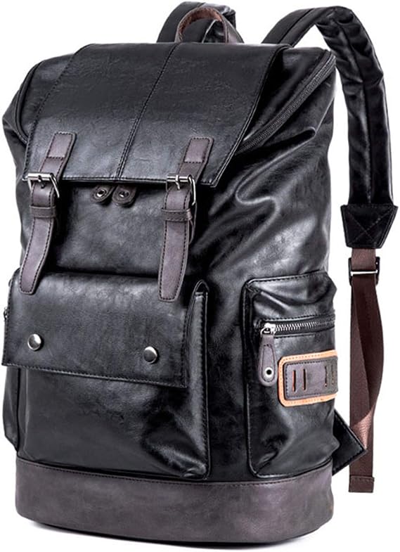 Men's Leather Rucksack Utility Backpack Cool Student Backpack, Casual, Travel