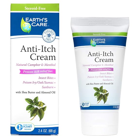 Earth's Care Anti Itch Cream - Steroid Free - Soothes Sunburns, Dry and Itchy Skin, and Minor Skin Irritation 2.4 OZ