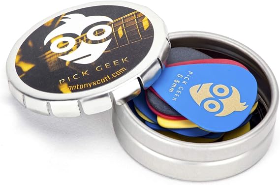 Funky Delrin Guitar Picks | 16 Plectrums, 4 Gauges & Gift Tin