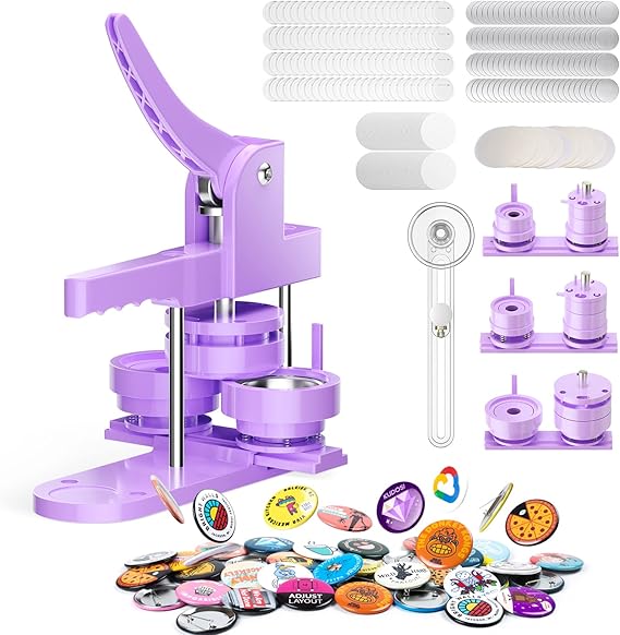 Button Maker Badge Machine 25+32+58 mm Pin Maker Machine 300 Plastic Badge Sets DIY Badge Press Machine with Molds & Round Paper Cutter KEYSAFER