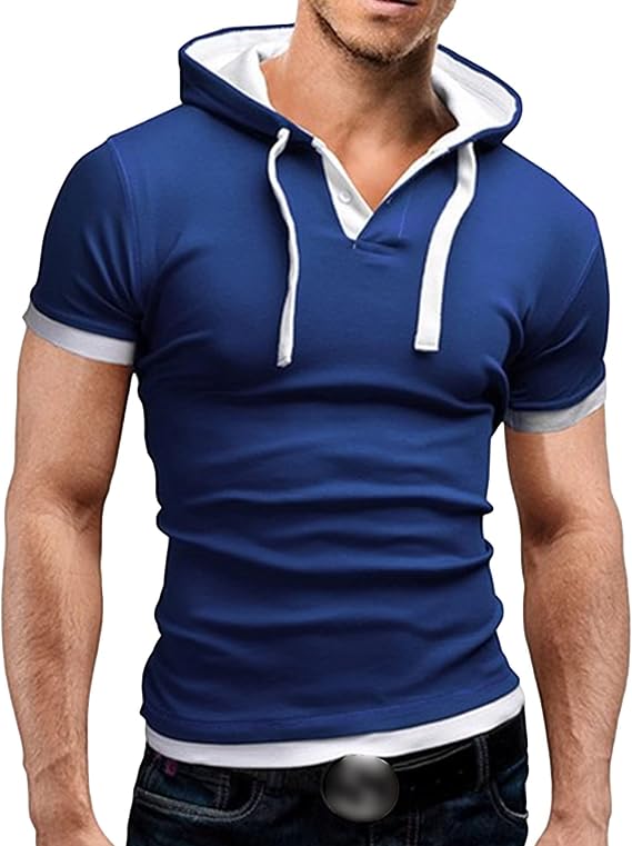 Men's Lightweight Baseball Hood Tee Bodybuilding Hoodie Short Sleeve Pullover Slim Fit Soft Shirts