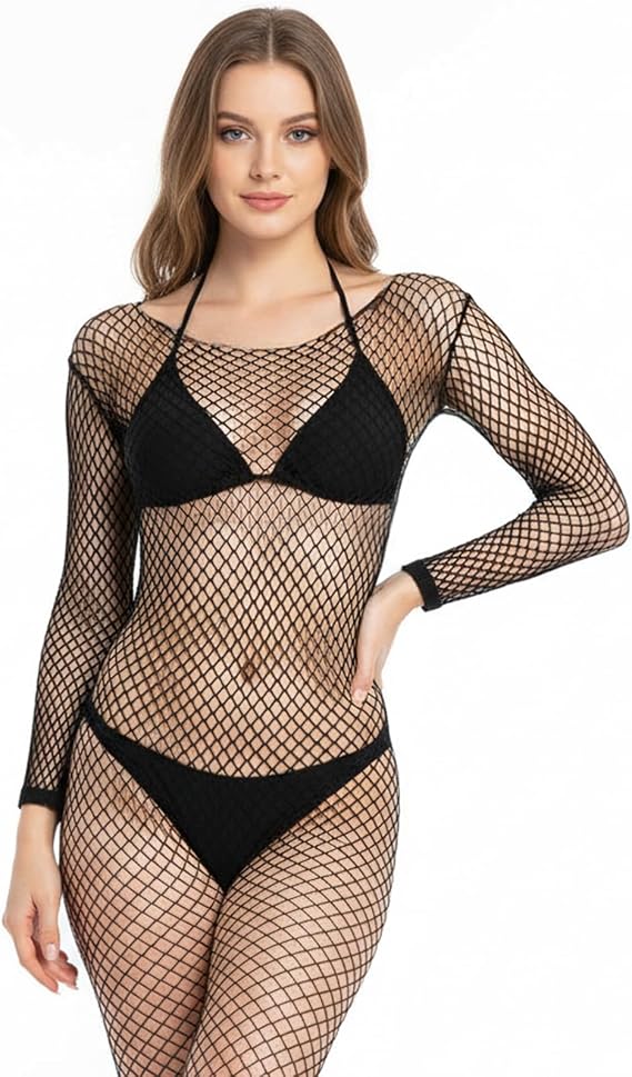 Women's Fishnet Bodysuit Rave Outfits Backless Bodystocking Sexy Tights