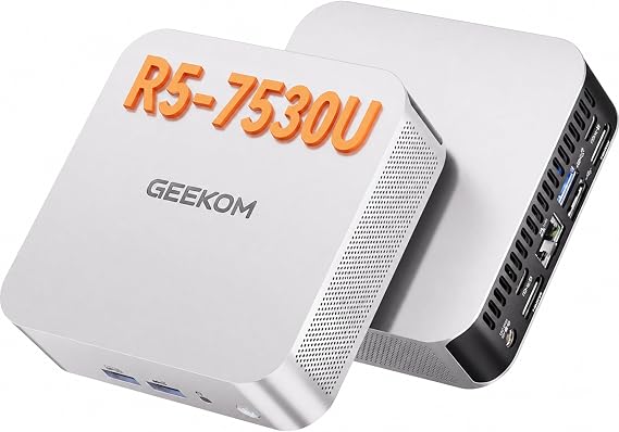 GEEKOM A5 Pro Premium Mini PC,AMD Ryzen5 7530U|16GB RAM(up to 96GB) | 1TB SSD|Quiet&Power-Saving|8K Graphic Design|HDMIx2|6xUSB|Wi-Fi 6|BT5.4|SD Slot|mini computer for Office&Coding,Education