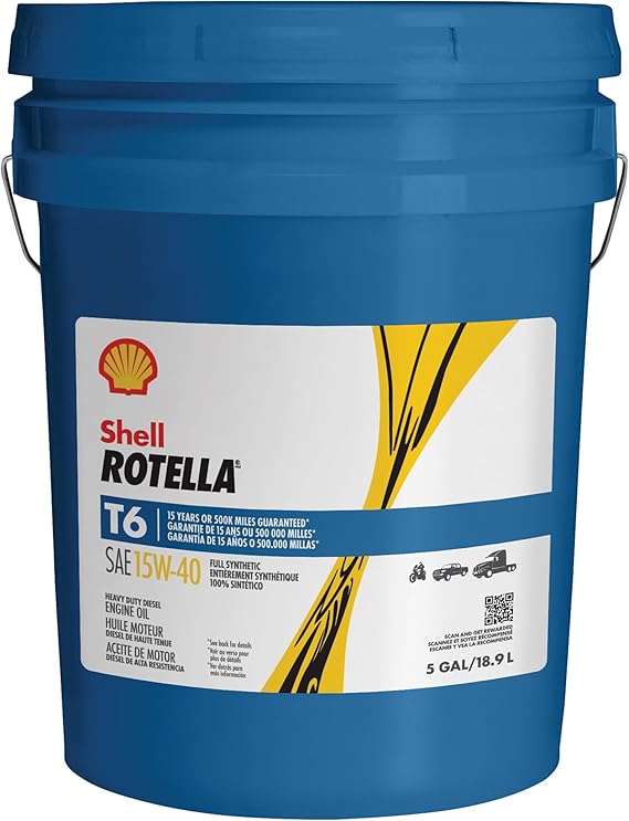 Shell Rotella T6 Full Synthetic 15W-40 Diesel Engine Oil, 5 Gallon