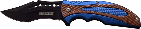 TAC-FORCE TF-931BL-MC Spring Assisted Knife, Black/Blue Aluminum Handle, 4.5"