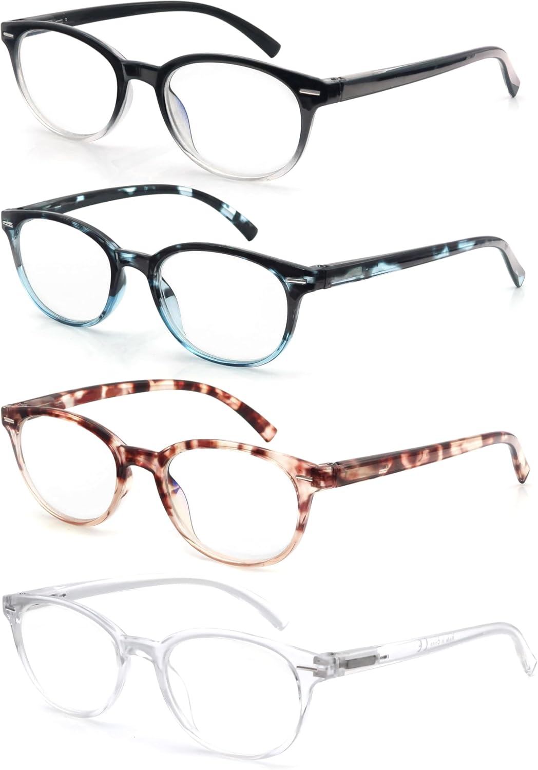 Reading Glasses Women Blue Light Blocking Ladies Round Readers 2.50 Circular Magnifying Blue Ray Cheaters for Small HeadFace 4 Pack BlackClearTortoise Shell