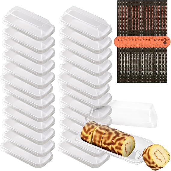 Charcuterie Boxes with Clear Lids, 25PCS Cake Slice Boxes,Seal Stickers | Sushi Box with Clear Lids for Sushi Snack Cookie, Fruits Pastry Desserts (16x9.5x4.1CM)