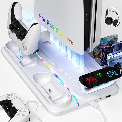 heclynis PS5 Cooling Stand for PS5/Slim/Pro, Dual Charger, RGB