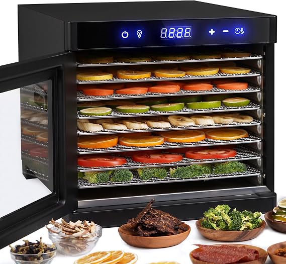 GDOR 8-Tray Food Dehydrator, 700W & 8.6LB Capacity, 95F-167F Digital Adjustable, 45dB Ultra Quiet | 304 Stainless Steel Trays, ETL Certified for Meat/Jerky/Fruit/Dog Treats + 26 Accessories