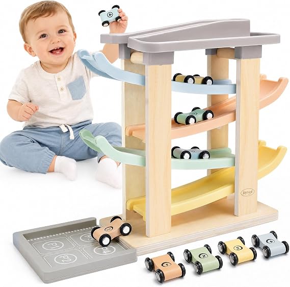 Joyreal Montessori Toddler Toys for 1+ Year Old Boys Girls Wooden Car Ramp