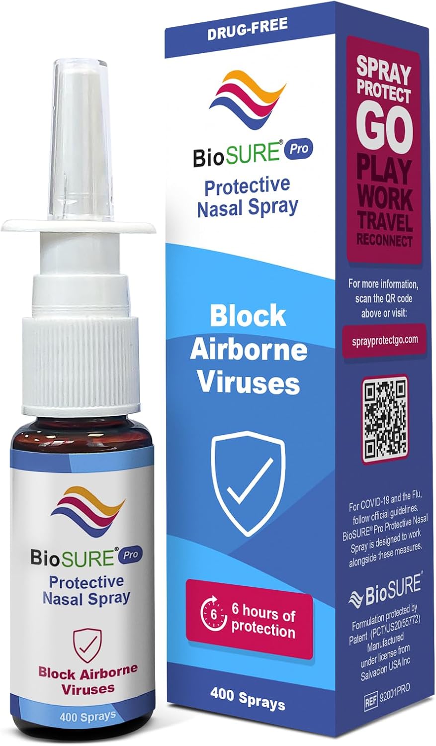 BioSURE PRO Antibacterial &amp;amp; Antiviral Nasal Spray Family Pack 4 | Clinically Proven Long Lasting &amp;amp; Fast Acting | Natural Drug Free Barrier Blocks Colds &amp;amp; Flu Before They Start
