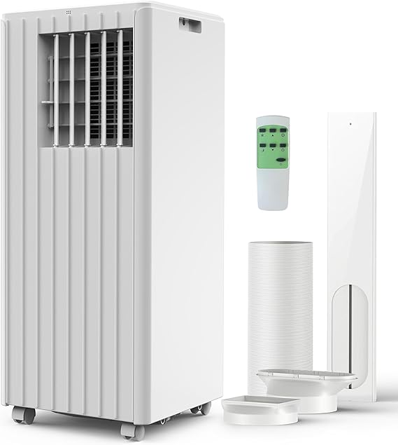 Garvee 8000 BTU Portable Air Conditioner, Complete Window Kit & Remote Included - Easy Setup, Cools 350 Sq. Ft Rooms, 24-Hr Timer, Sleep Mode, Quiet Operation, White