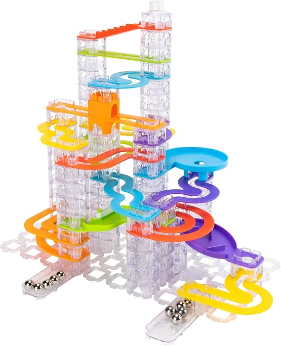 Fat Brain Toys Trestle Tracks Deluxe Marble Run Set, 124-Piece Modular Marble Track, Toys for Kids, Marble Set, Girl and Boy Toys, Fun Toys for Ages 8-13+