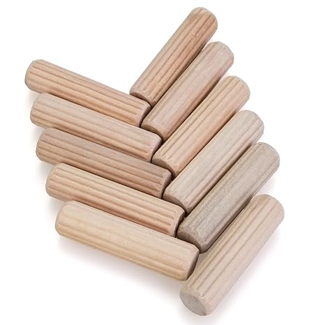 100 pcs 1/2" x 2" Wooden Dowel Pins, Hardwood, Kiln-Dried Fluted & Beveled Design for Easy Insertion for Woodworking, Furniture, Crafts & DIY Projects (12.7mm x 50mm)