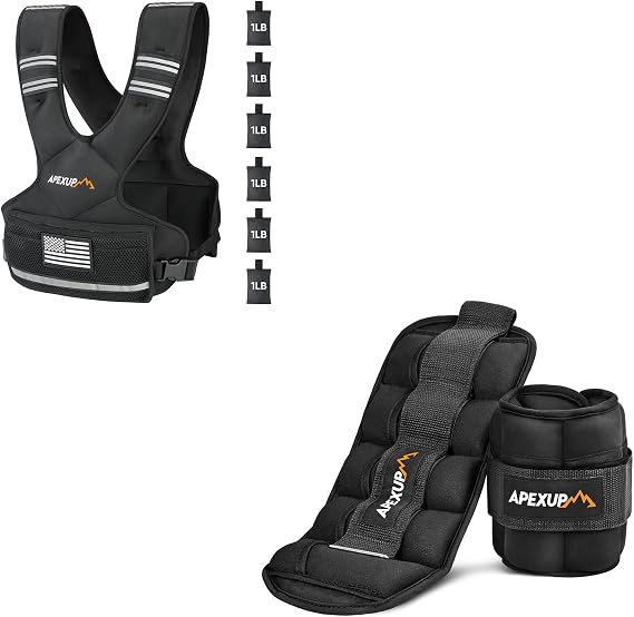 APEXUP 10lbs/Pair Adjustable Ankle Weights+ Adjustable Weighted Vest 12-18lbs
