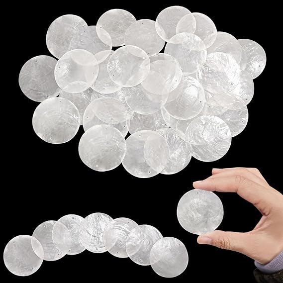 100 Pcs 2 Inch White Capiz Shells:Seashells with 2 Holes for DIY Crafts,Natural Round Charms for Home Decoration or Wind Chimes Outside