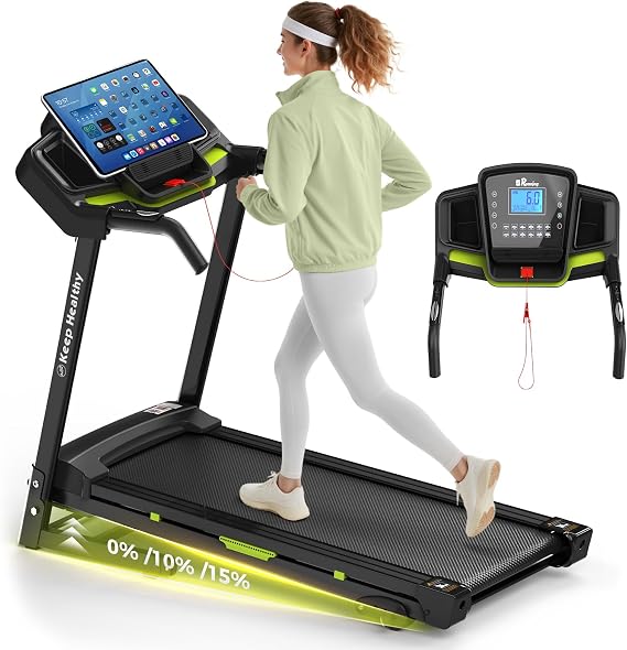Treadmills for Home Folding Treadmill with Incline 3.5HP Quiet Brushless, Walking Pad Treadmill Running Machine 330 Lbs Capacity, App, Pulse Sensor Heart Rate with LCD Display Holder for Cup & Phone
