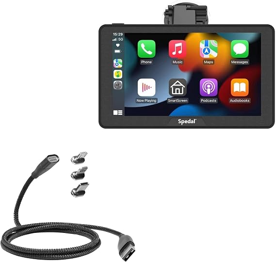 BoxWave Cable Compatible with Spedal NaviCam-CL786 (7 in) - MagnetoSnap PD AllCharge Cable (100W), Magnet Charging Braided USB Type-C Micro - Jet Black