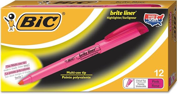 BIC BL11PK Brite Liner Highlighter, Chisel Tip, Fluorescent Pink, Dozen