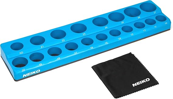NEIKO 03975A Magnetic Socket Holder, 1/2 Drive, 10mm-27mm, Shallow & Deep Sockets Tray, Metric Socket Set Organizer, Socket Organizers for Toolboxes Trays, Scratch Free Mounting, High Visibility