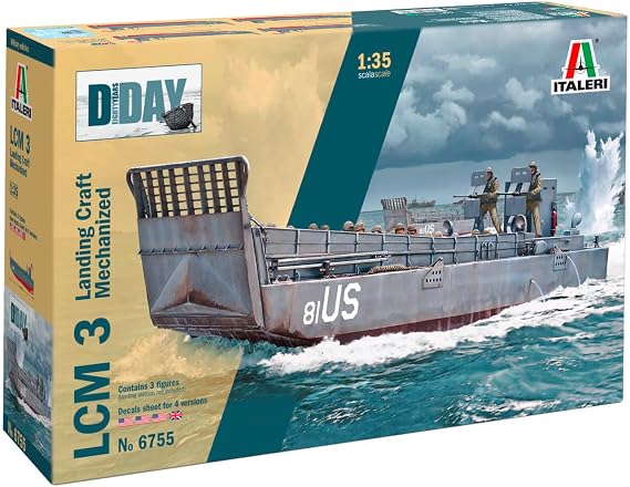 Italeri 6755 1:35 LCM 3 (Landing Craft Mechanized) Model Building Kit, Standing Model Building, Crafts, Hobby, Gluing, Plastic Kit, Military Kit, Small