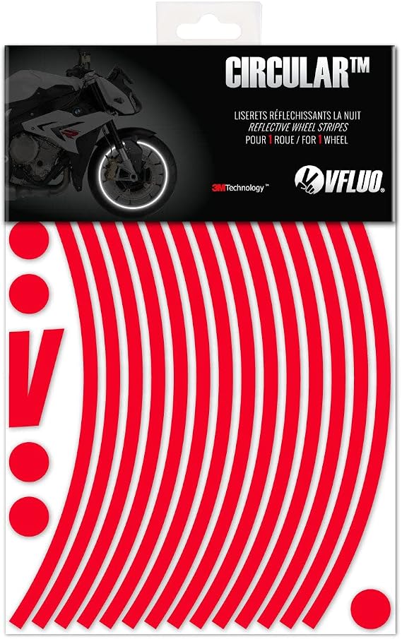 VFLUO - Motorcycle Reflective Wheel Stripes kit, 1 Wheel Rim Stickers Pack, 3M TechnologyTM - High lateral Visibility, Discreet and Design, Easy Installation