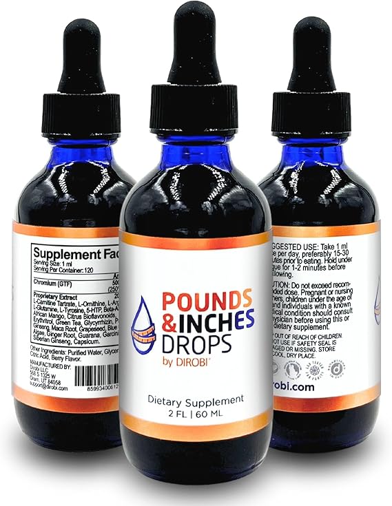Pounds and Inches Weight Management Drops, Liquid Supplement for Women and Men, Diet-Pill Alternative with Delicious Blueberry Flavor, 2 Oz. Bottle