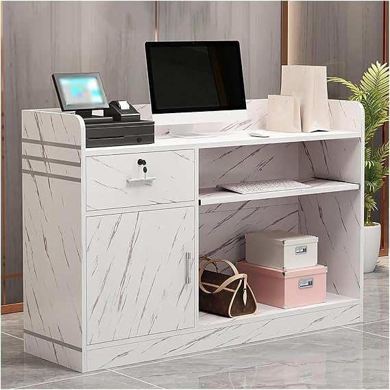 Reception Counter Desk, Checkout Counter, Modern Wooden Retail Counter, Front Counter Desk With Lockable Drawers, Stations Counter Table, For Checkout Office/Beauty Salon/Lobby/Clothing Store ( Color