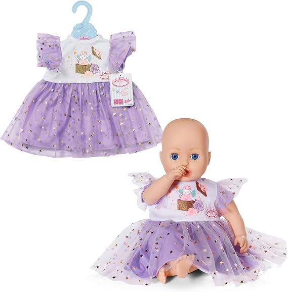 Baby Annabell Zapf Creation Tutu Dress Purple 43 cm Doll Dress with Tulle and Stars for 43 cm Dolls