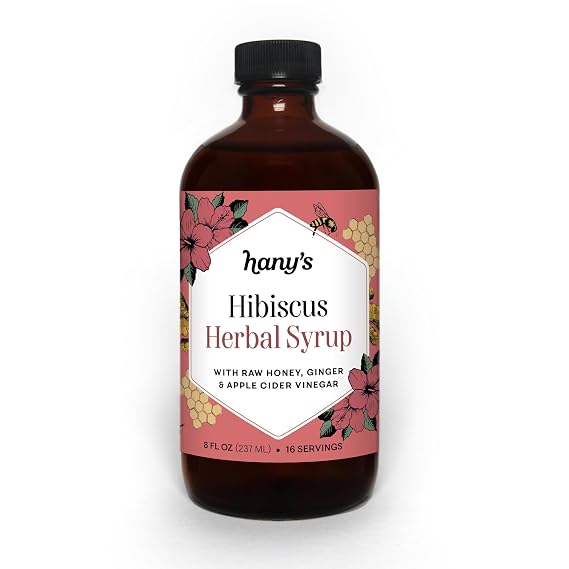 Hany's Harvest Hibiscus Ginger Herbal Syrup 8 fl oz | All-Natural Wellness Tonic, Apple Cider Vinegar, Ginger, Hibiscus & Lemon | Non-GMO, Gluten-Free, Handcrafted