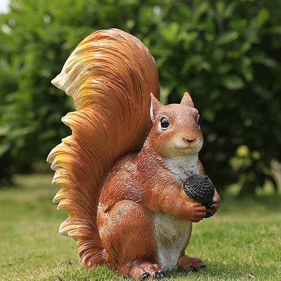 Squirrel Garden Statue Outdoor Decor, Resin Figurine Decoration for Lawn, Yard, Patio, Porch, and More