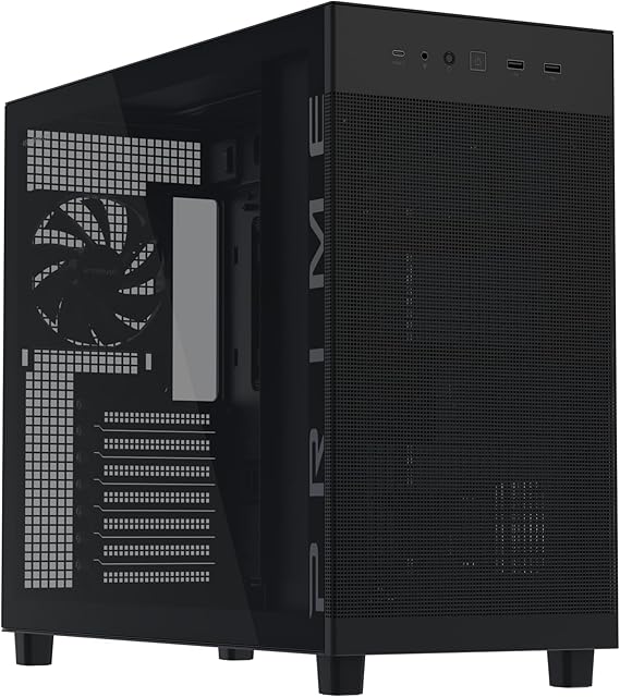ASUS Prime AP303 TG ATX Mid-Tower Kasa | 44L Kompakt Tasarım | 360mm Radyatör Desteği | 180mm ATX PSU Uyumlu | Temperli Cam Panel