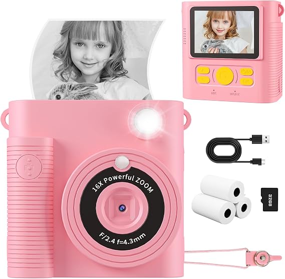 Kids Instant Print Camera - 1080P HD Digital Camera for Toddlers, 32G SD Card, Perfect for 3-11 Year Old Girls & Boys - Christmas & Birthday Gift