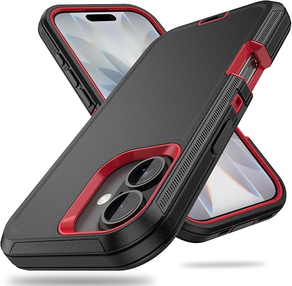 ACAGET for iPhone 17 Case Matte Heavy Duty Protective Phone Case Black/Red
