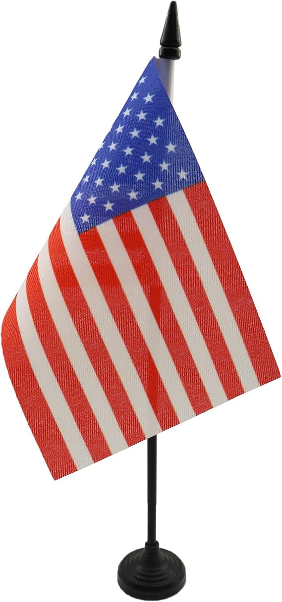 AZ FLAG United States Table Flag 15x10 cm 100D Polyester Plastic Base | Indoor use American 4x6 in desk flag United States of America USA stitched finish with reinforced edges with plastic pole