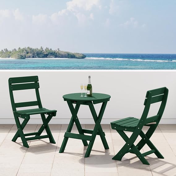 Costaelm Outdoor Bistro Table and Chairs Set of 2, Round Portable Folding Bar Height Barstool Set of 3, Tall Balcony Pub High Top Table 3 piece Patio Set for Deck, Backyard, Garden, Dark Green